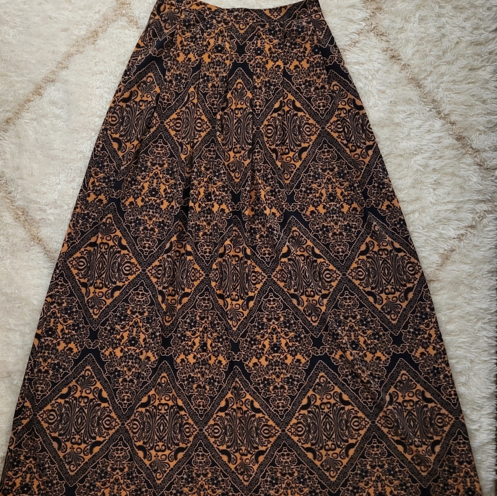 Vintage-Inspired Geometric Maxi Skirt|Boho Retro Earth Tone A-Line Skirt